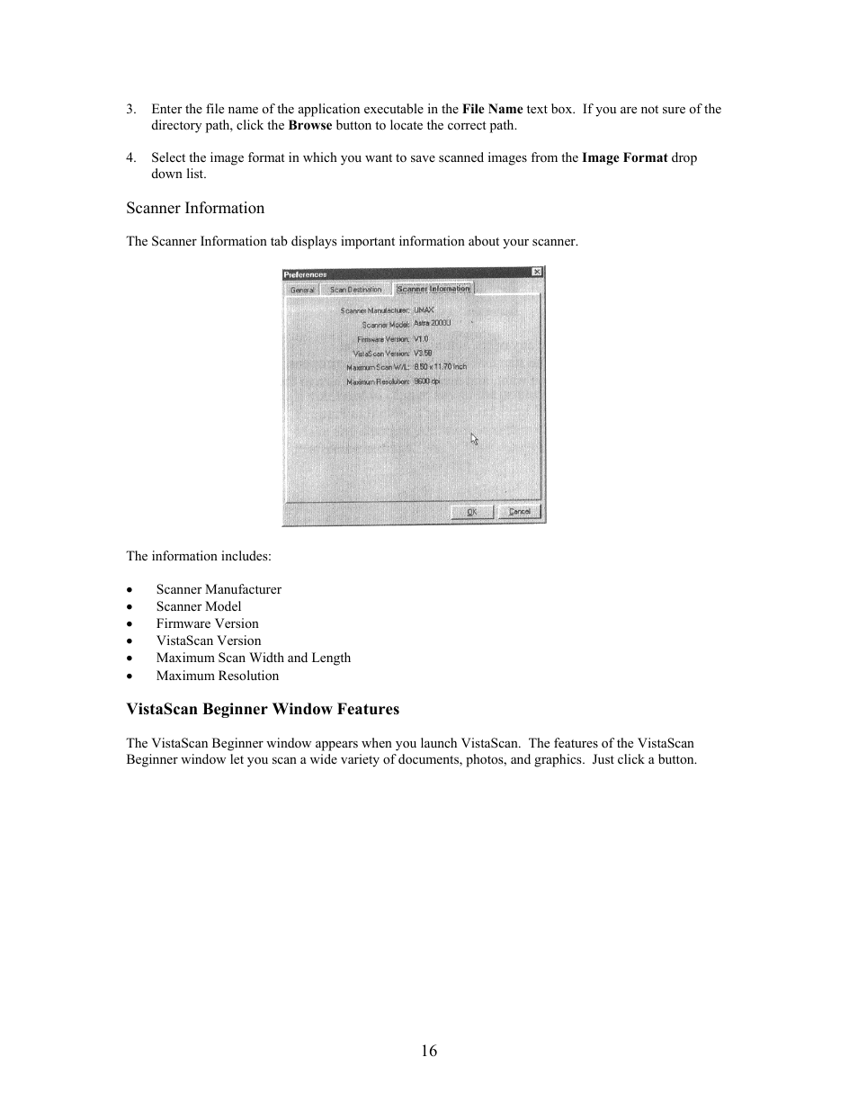 Vistascan beginner window features | UMAX Technologies Astra 3400 User Manual | Page 16 / 57