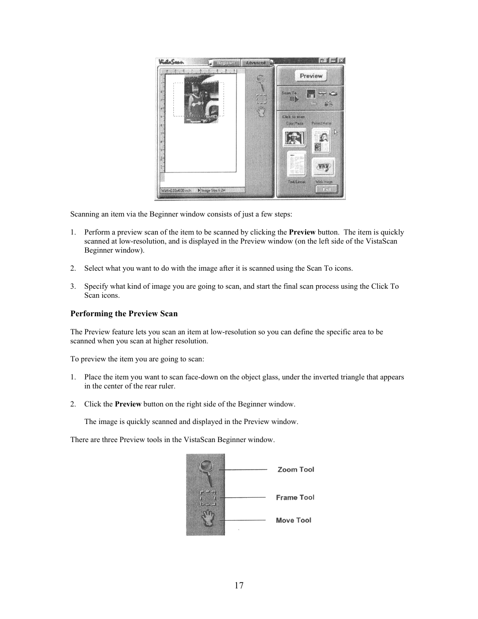 Performing the preview scan | UMAX Technologies Astra 3400 User Manual | Page 17 / 57