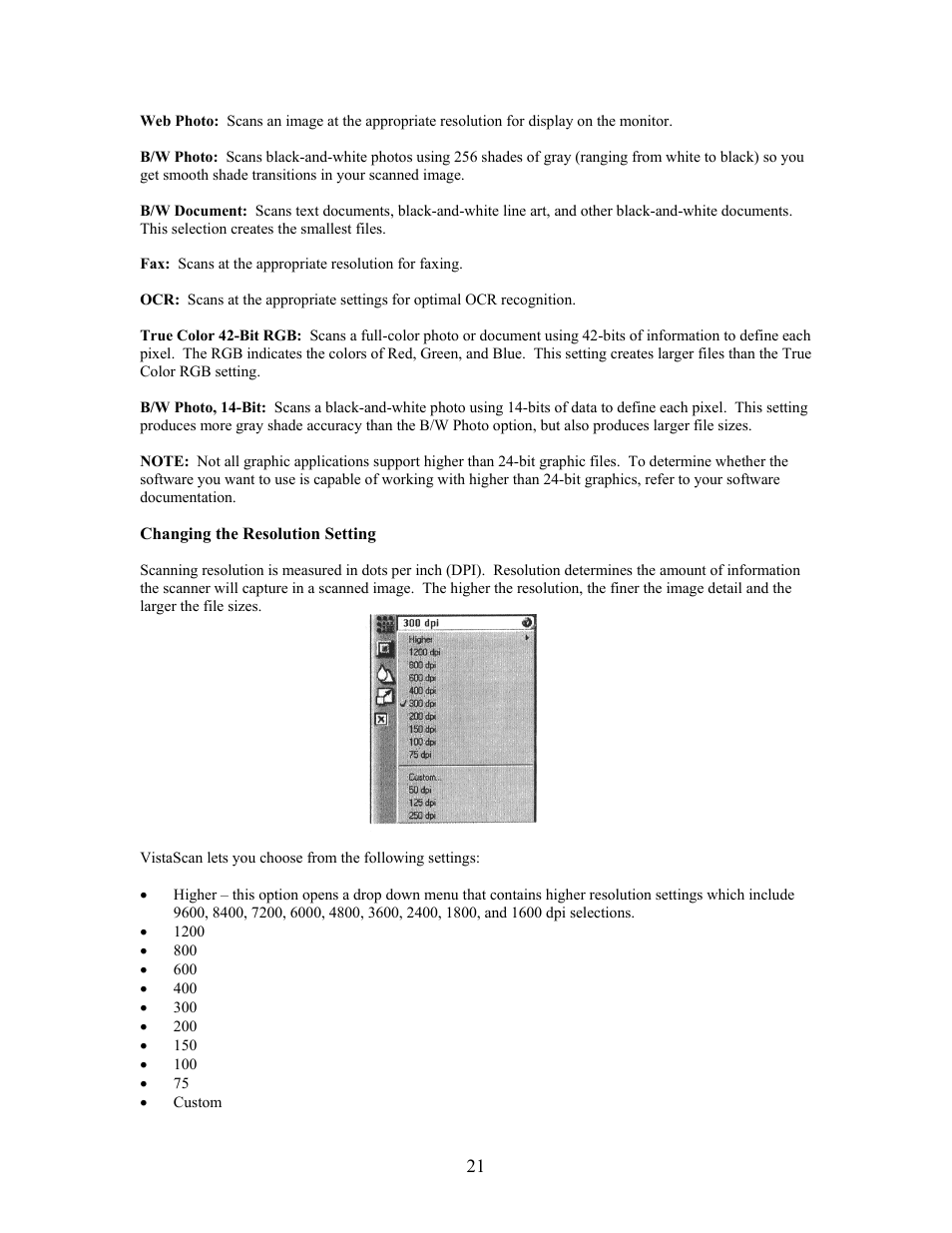 Changing the resolution setting | UMAX Technologies Astra 3400 User Manual | Page 21 / 57