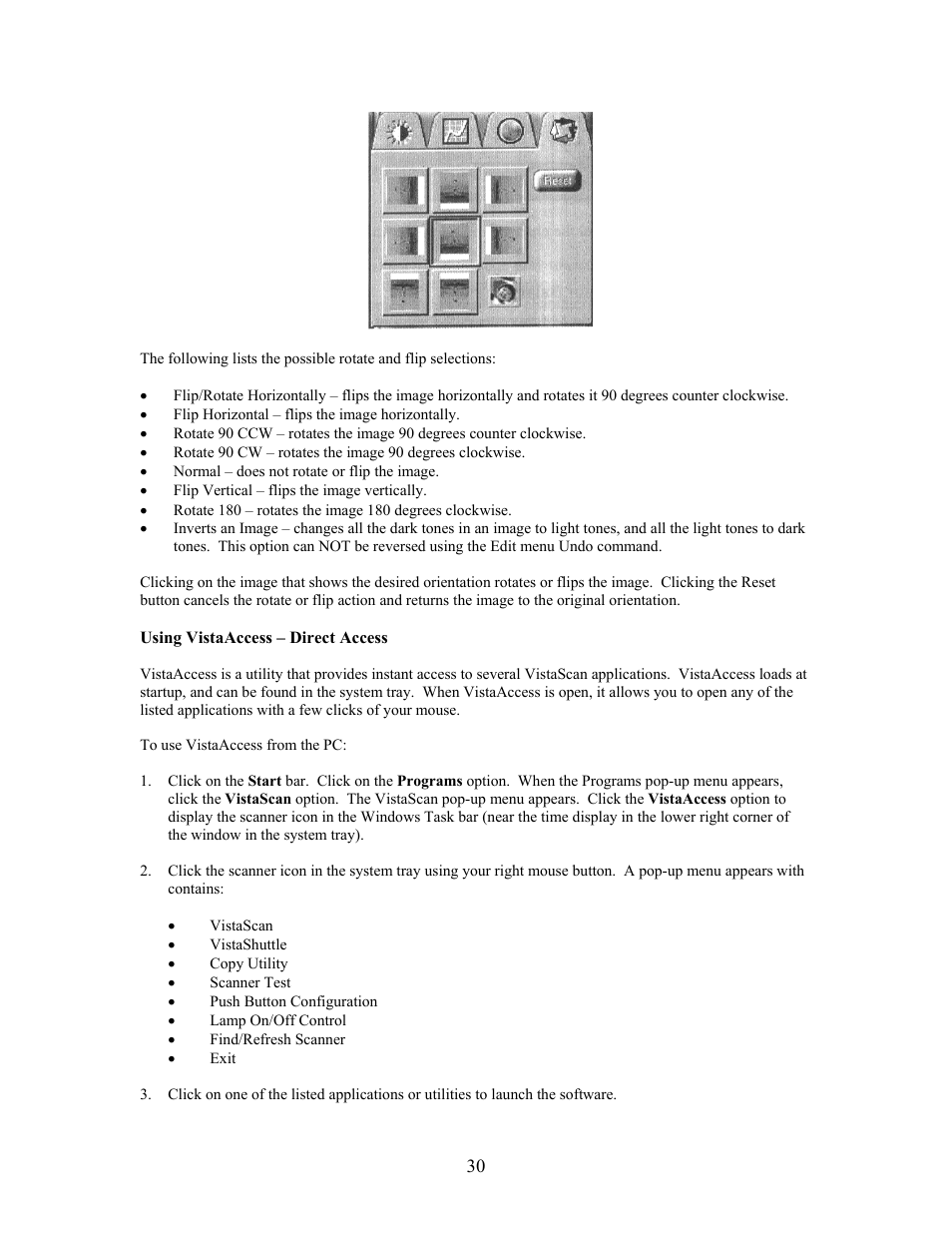 Using vistaaccess – direct access | UMAX Technologies Astra 3400 User Manual | Page 30 / 57