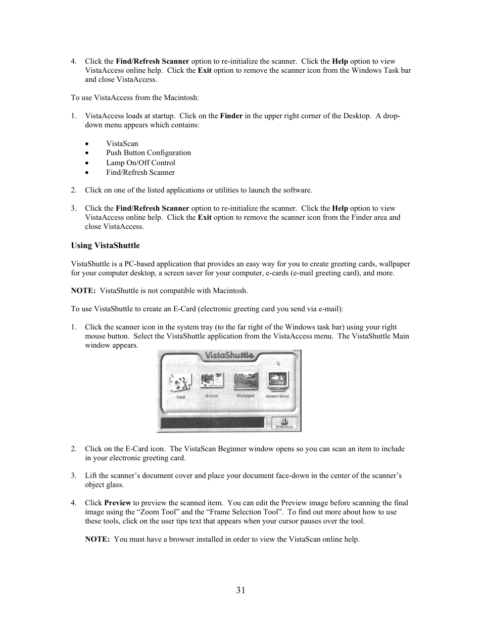 Using vistashuttle | UMAX Technologies Astra 3400 User Manual | Page 31 / 57
