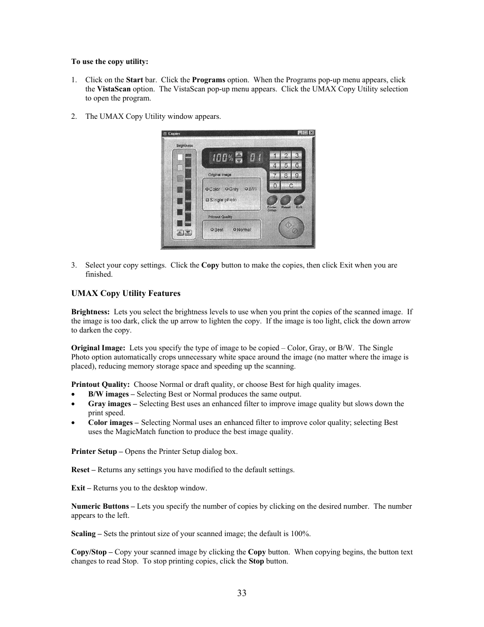 Umax copy utility features | UMAX Technologies Astra 3400 User Manual | Page 33 / 57