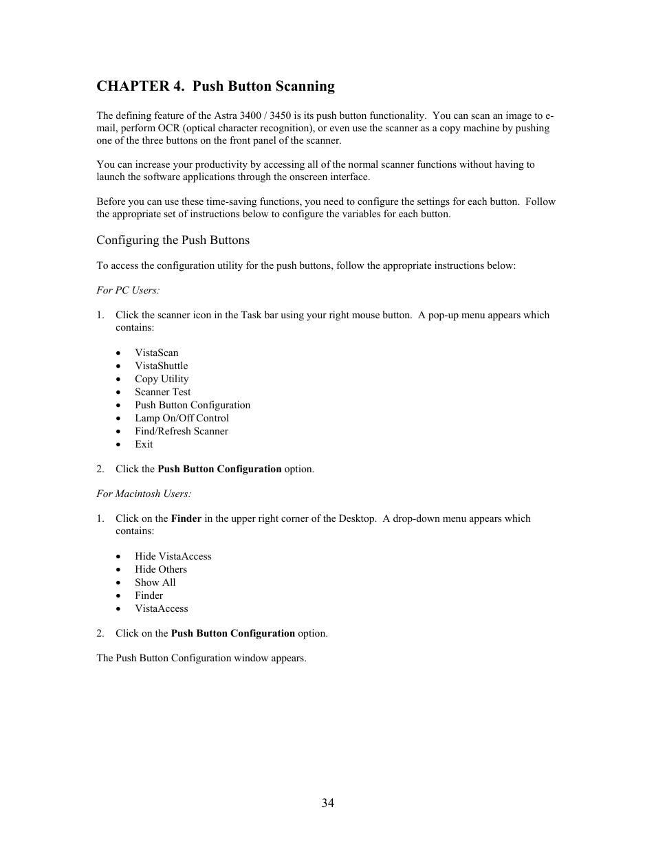 Chapter 4. push button scanning | UMAX Technologies Astra 3400 User Manual | Page 34 / 57