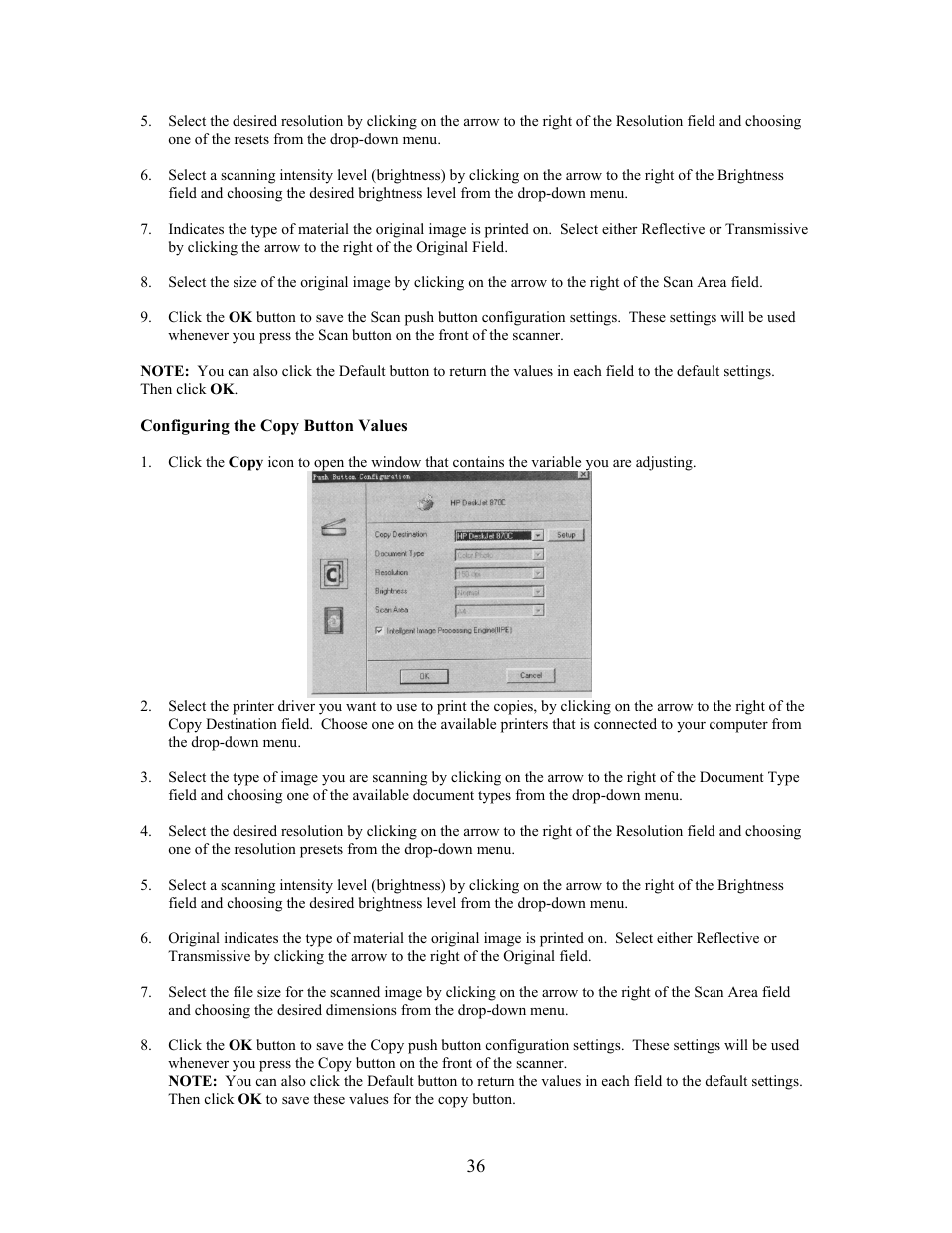Configuring the copy button values | UMAX Technologies Astra 3400 User Manual | Page 36 / 57