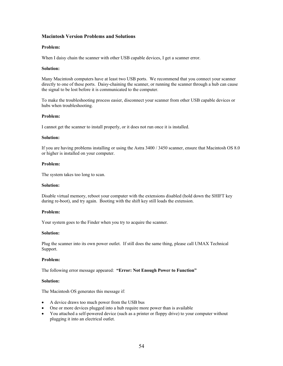 Macintosh version problems and solutions | UMAX Technologies Astra 3400 User Manual | Page 54 / 57