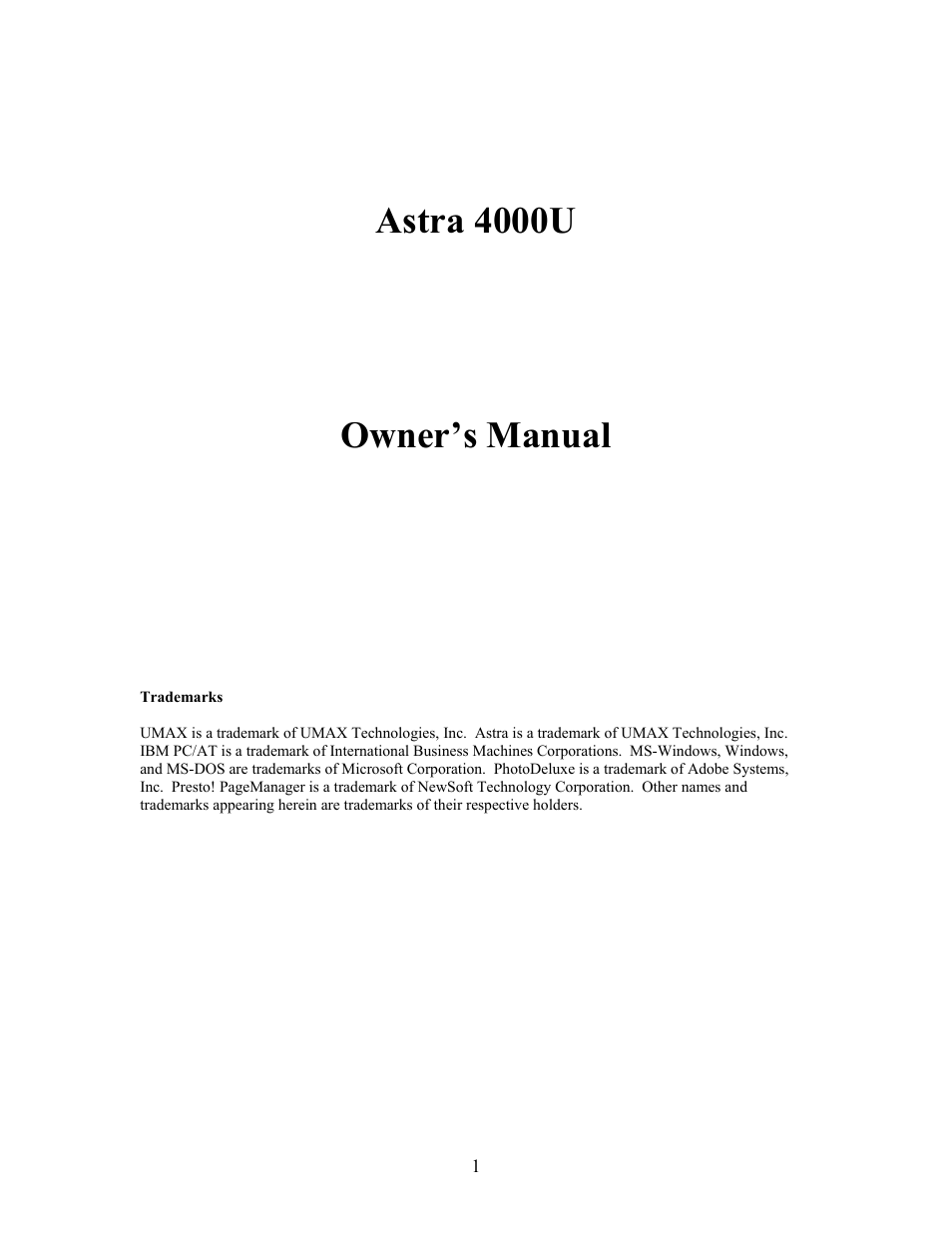 UMAX Technologies Astra 4000 User Manual | 47 pages