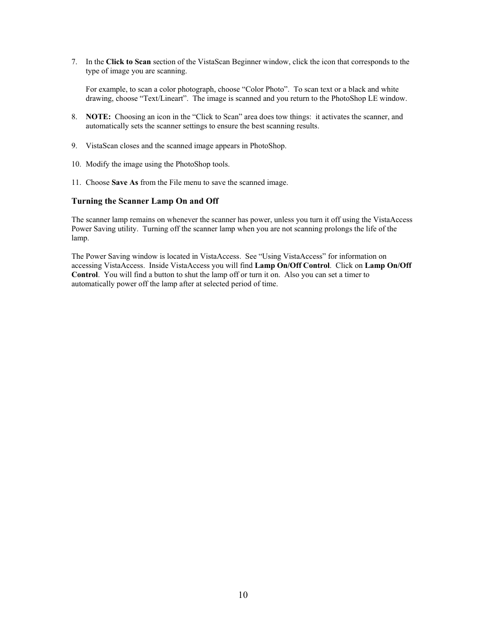 Turning the scanner lamp on and off | UMAX Technologies Astra 4000 User Manual | Page 10 / 47