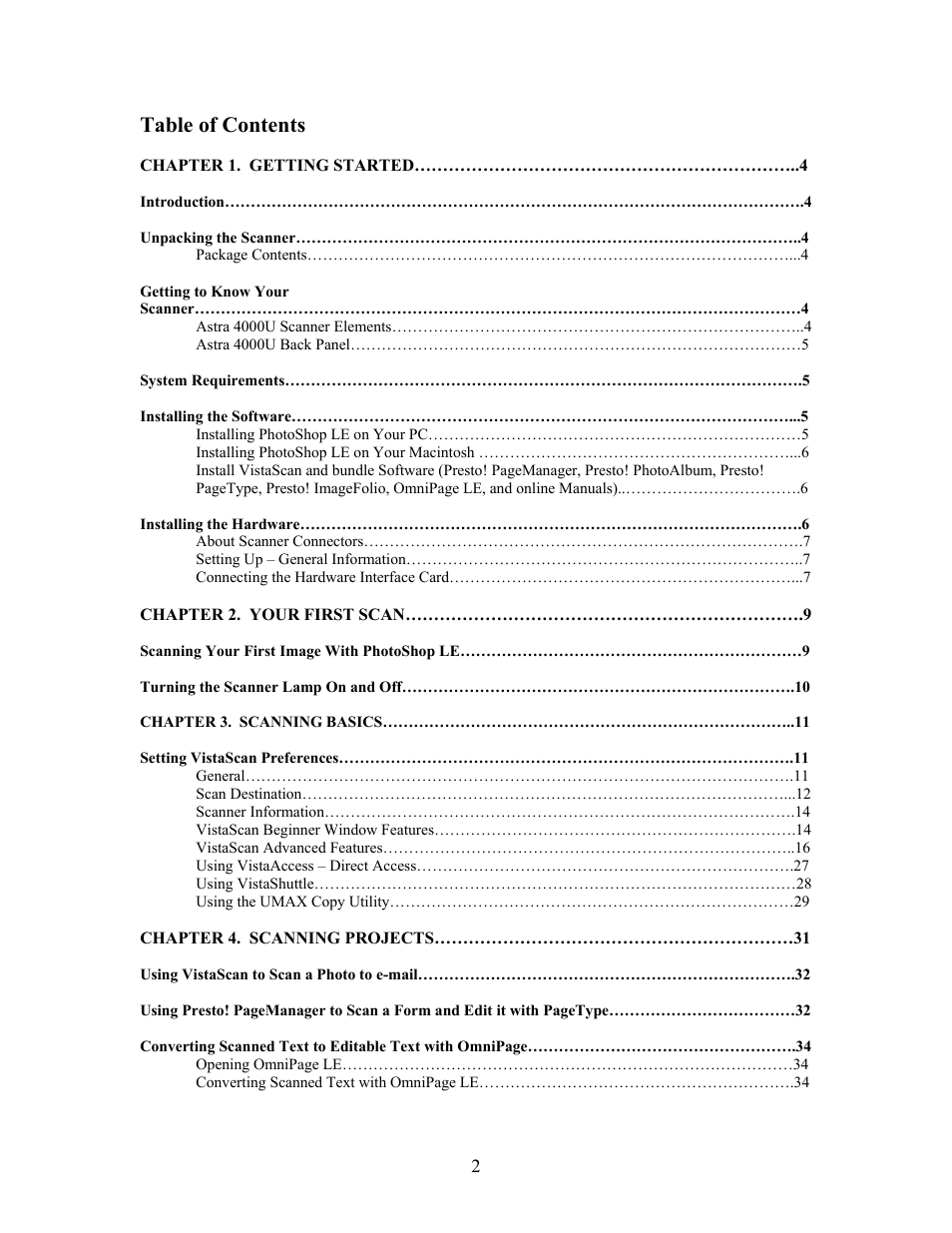 UMAX Technologies Astra 4000 User Manual | Page 2 / 47