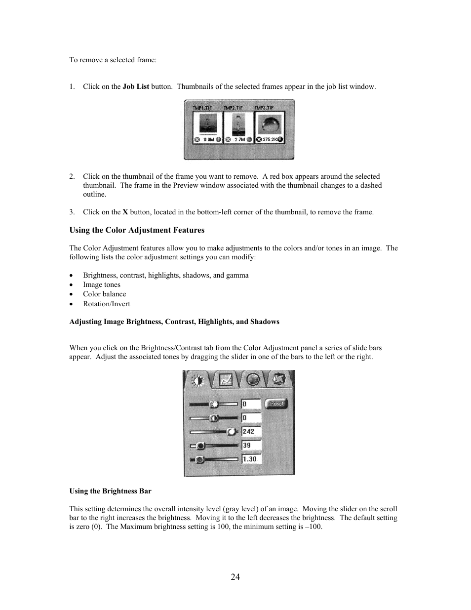 Using the color adjustment features, Using the brightness bar | UMAX Technologies Astra 4000 User Manual | Page 24 / 47