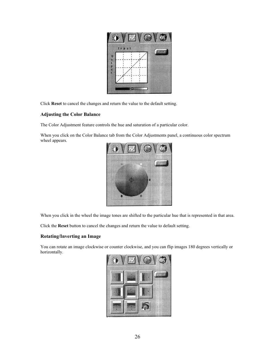 Adjusting the color balance, Rotating/inverting an image | UMAX Technologies Astra 4000 User Manual | Page 26 / 47