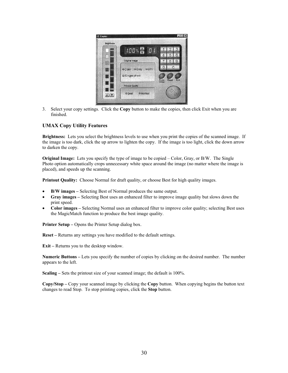 Umax copy utility features | UMAX Technologies Astra 4000 User Manual | Page 30 / 47