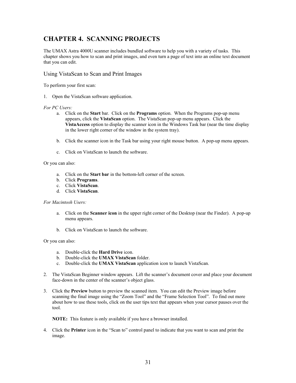 Chapter 4. scanning projects | UMAX Technologies Astra 4000 User Manual | Page 31 / 47