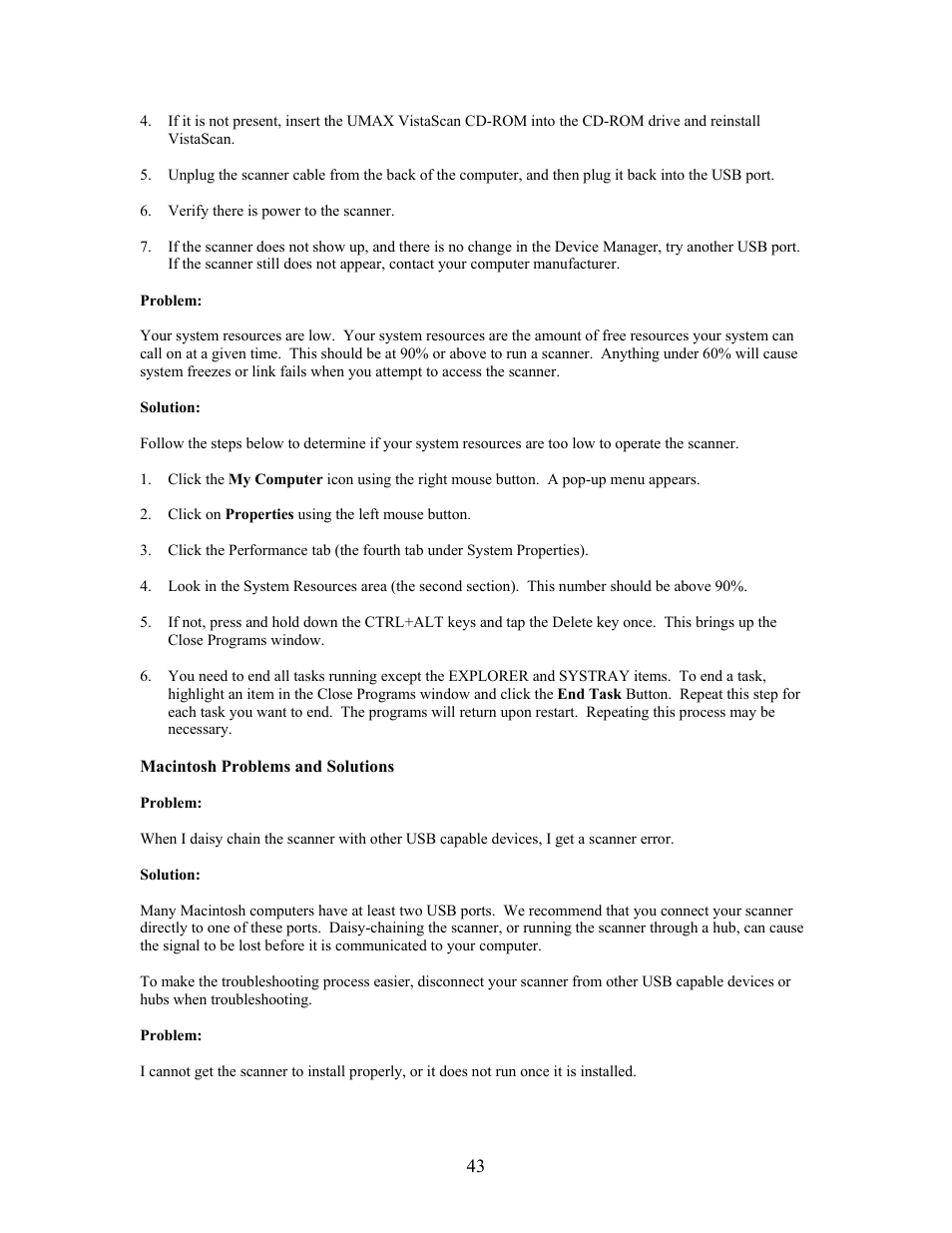 Macintosh problems and solutions | UMAX Technologies Astra 4000 User Manual | Page 43 / 47