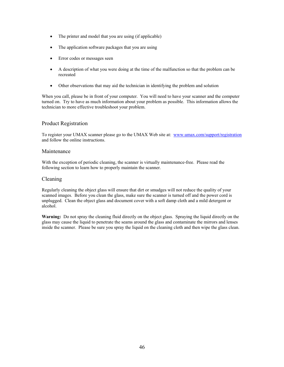 Maintenance, Cleaning | UMAX Technologies Astra 4000 User Manual | Page 46 / 47