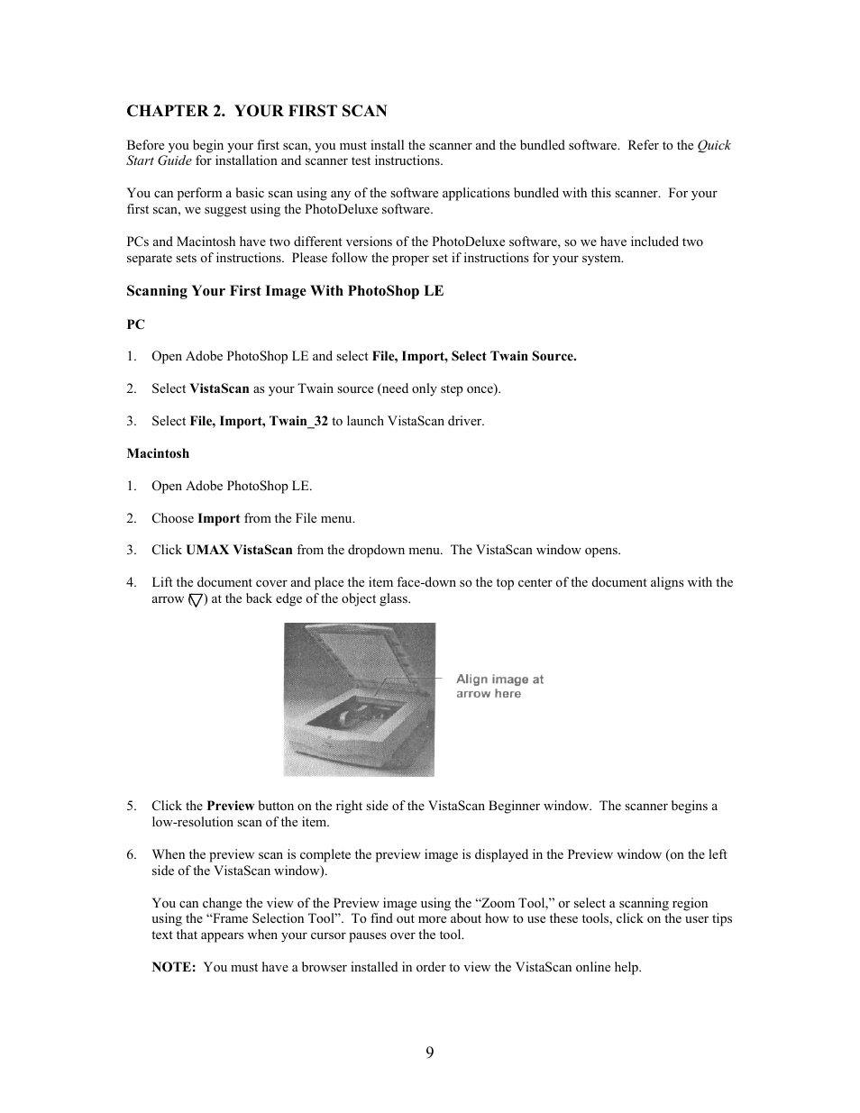 Chapter 2. your first scan, Scanning your first image with photoshop le, Macintosh | UMAX Technologies Astra 4000 User Manual | Page 9 / 47