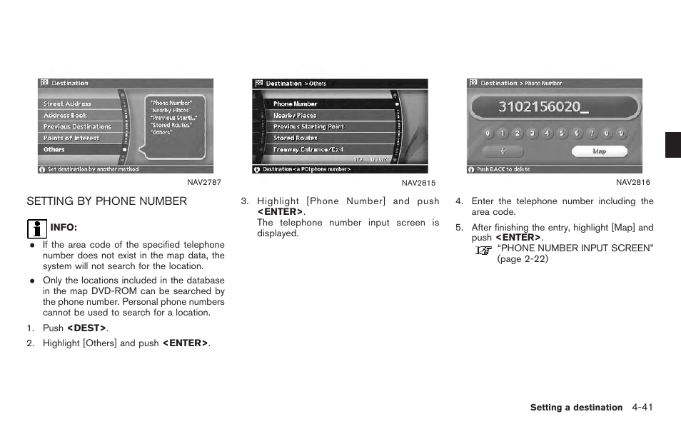 Setting by phone number -41 | NISSAN 2011 Titan - Navigation System Owner's Manual User Manual | Page 109 / 251