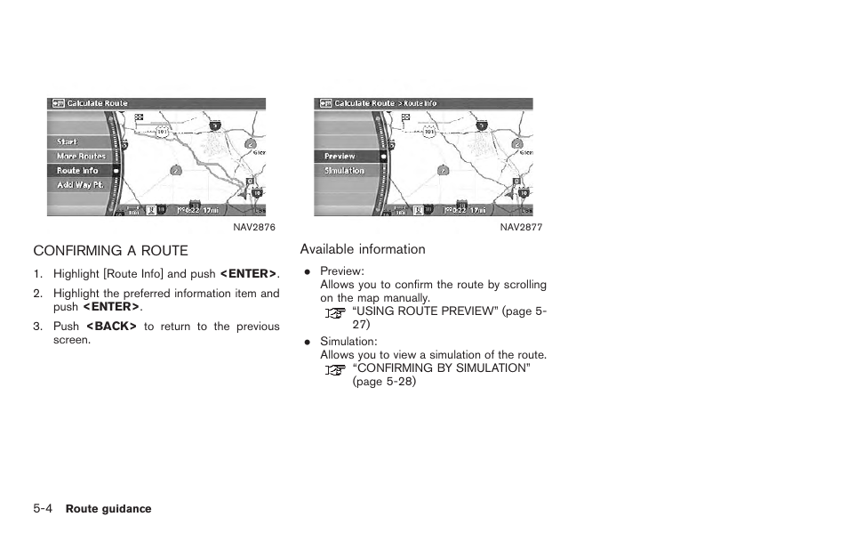 Confirming a route -4 | NISSAN 2011 Titan - Navigation System Owner's Manual User Manual | Page 122 / 251