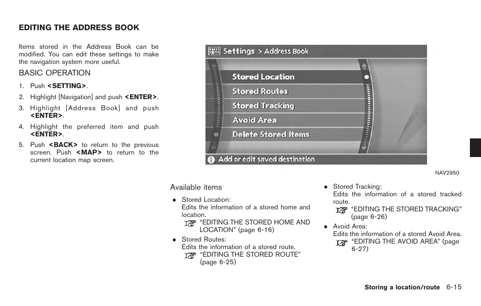 Editing the address book -15, Basic operation -15 | NISSAN 2011 Titan - Navigation System Owner's Manual User Manual | Page 169 / 251