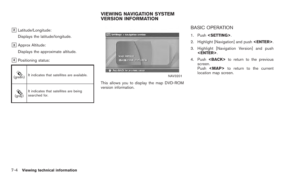 Viewing navigation system version information -4, Basic operation -4 | NISSAN 2011 Titan - Navigation System Owner's Manual User Manual | Page 192 / 251