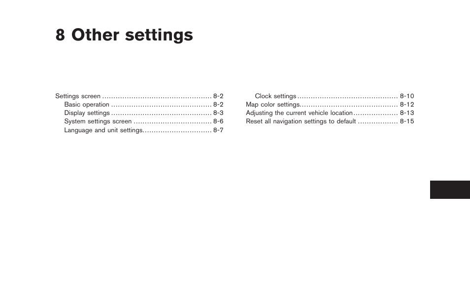 Other settings, 8 other settings | NISSAN 2011 Titan - Navigation System Owner's Manual User Manual | Page 193 / 251