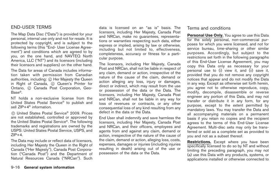 End-user terms -16 | NISSAN 2011 Titan - Navigation System Owner's Manual User Manual | Page 224 / 251