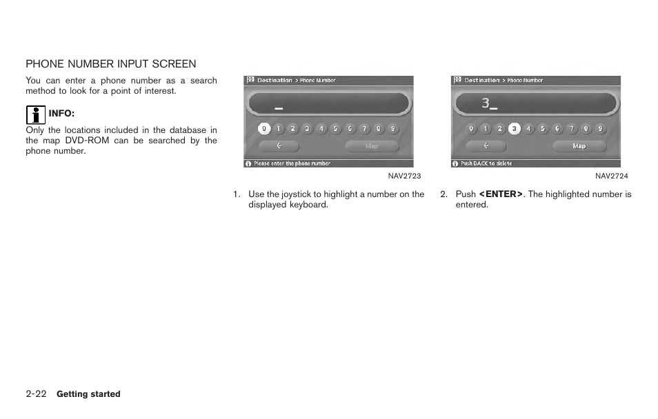 Phone number input screen -22 | NISSAN 2011 Titan - Navigation System Owner's Manual User Manual | Page 30 / 251