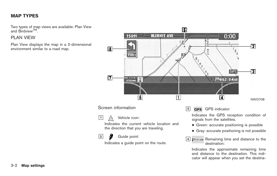 Map types -2, Plan view -2 | NISSAN 2011 Titan - Navigation System Owner's Manual User Manual | Page 44 / 251