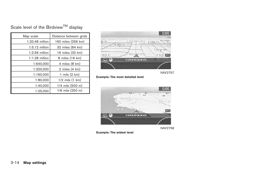 Scale level of the birdview, Display | NISSAN 2011 Titan - Navigation System Owner's Manual User Manual | Page 56 / 251