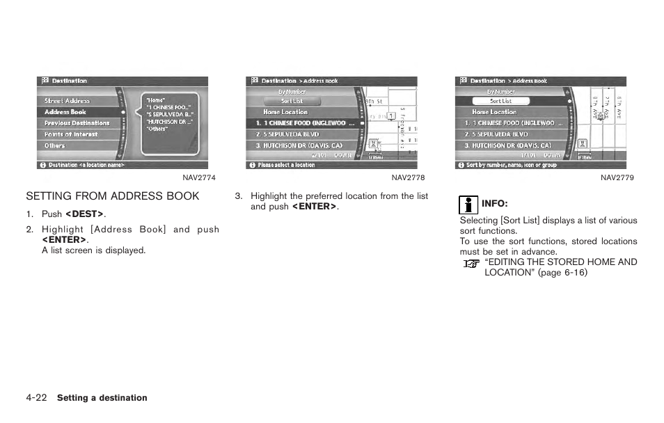 Setting from address book -22 | NISSAN 2011 Titan - Navigation System Owner's Manual User Manual | Page 90 / 251
