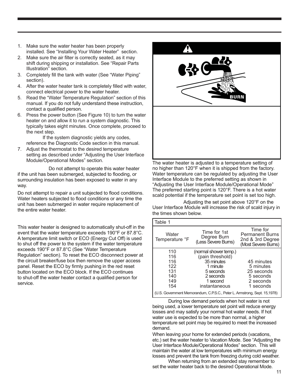 Operating your water heater, Warning, Before using | Water temperature regulation | Univex EPX-80DHPT User Manual | Page 11 / 20