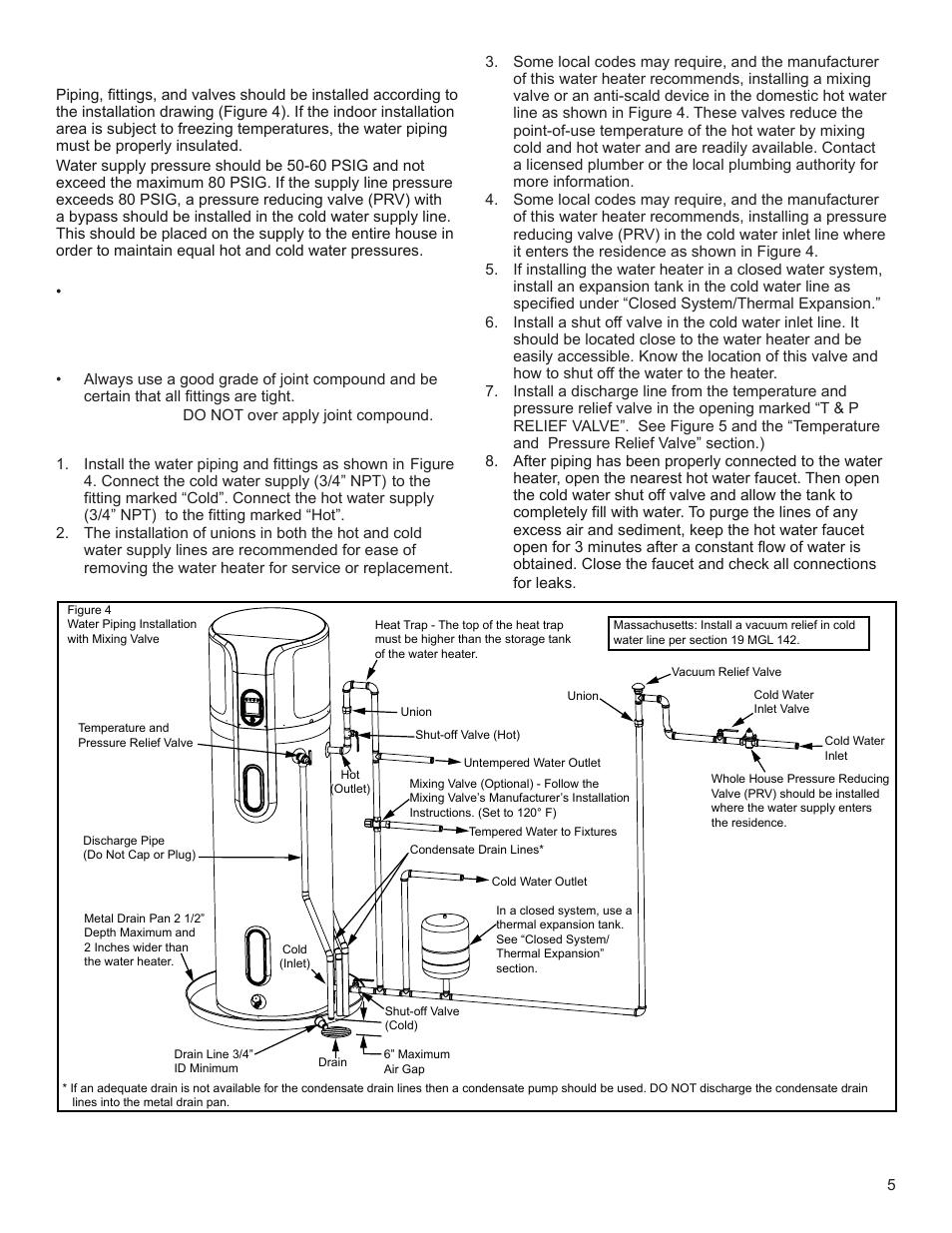 Water system piping, Piping installation | Univex EPX-80DHPT User Manual | Page 5 / 20