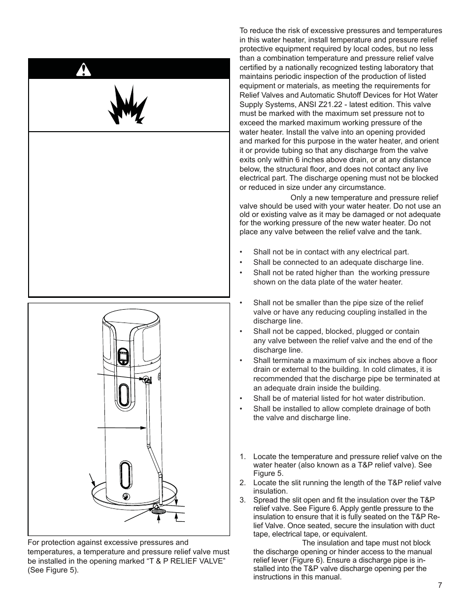 Warning, Temperature and pressure relief valve | Univex EPX-80DHPT User Manual | Page 7 / 20