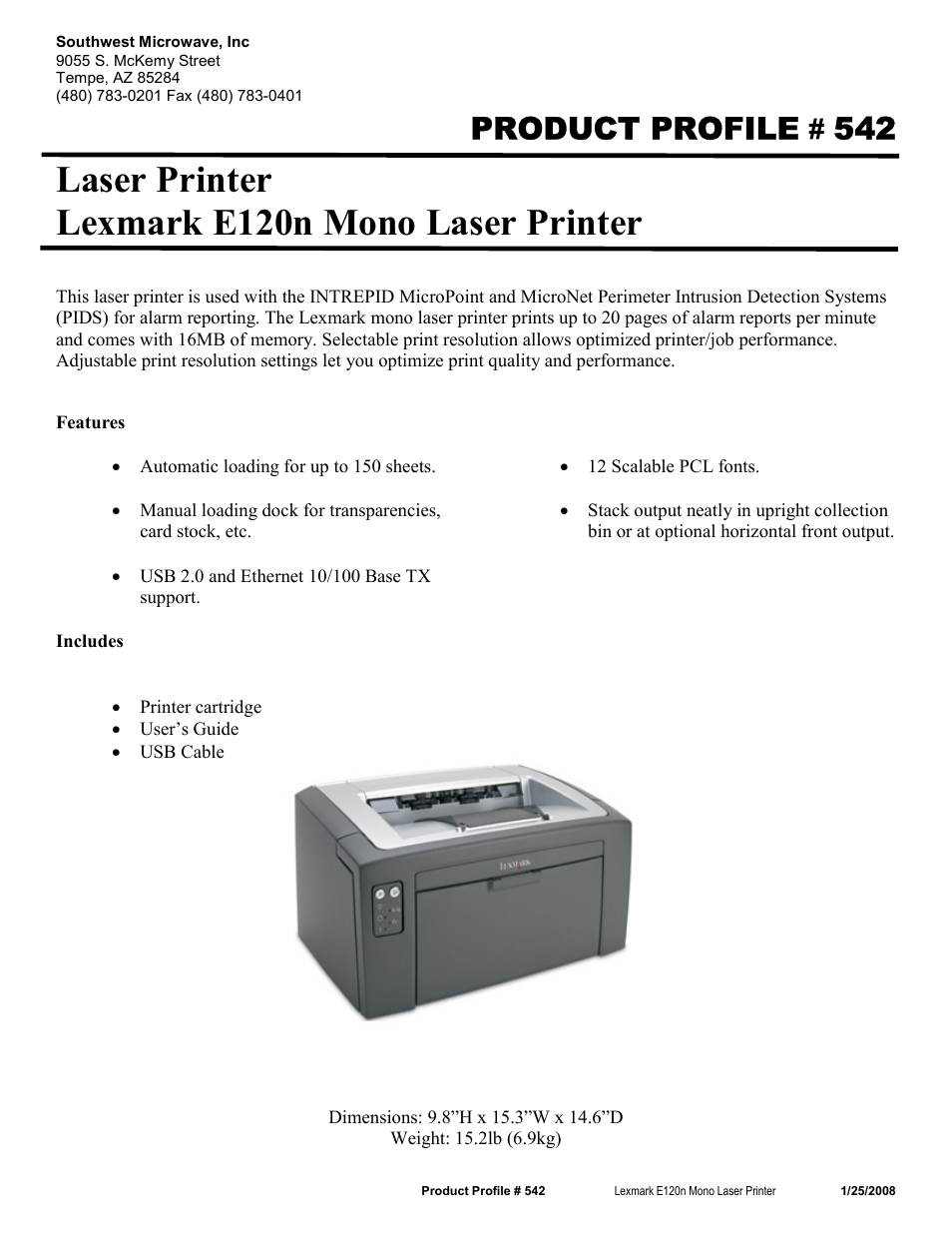 Univex E120n User Manual | 1 page