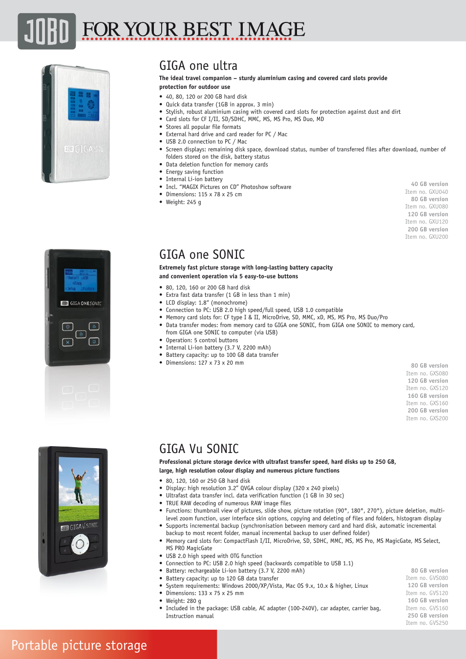 Portable picture storage, Giga one ultra, Giga one sonic | Giga vu sonic | Univex Photo Frame User Manual | Page 2 / 12