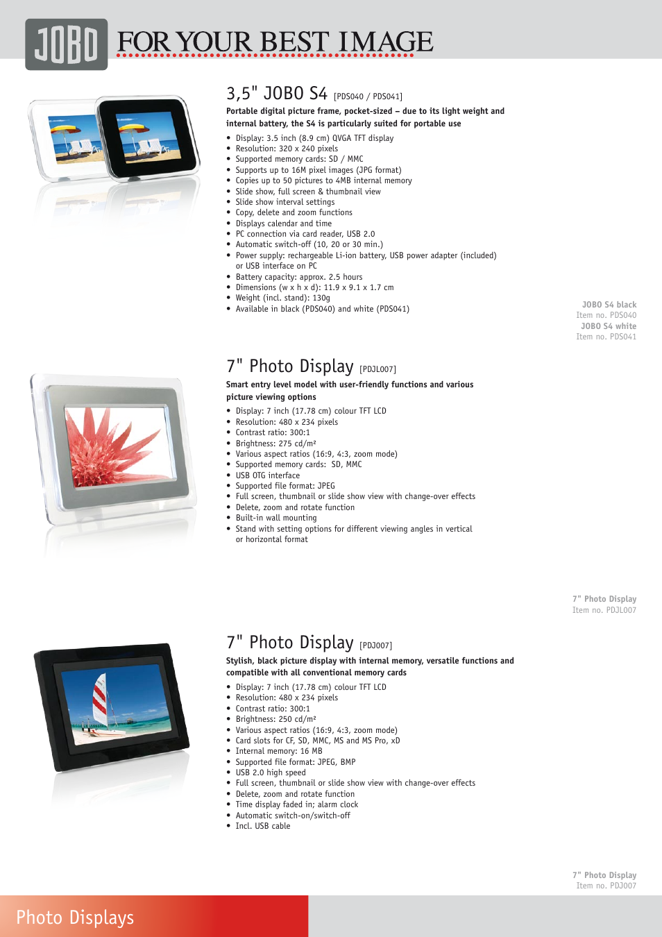 Photo displays, 7" photo display, 3,5" jobo s4 | Univex Photo Frame User Manual | Page 4 / 12