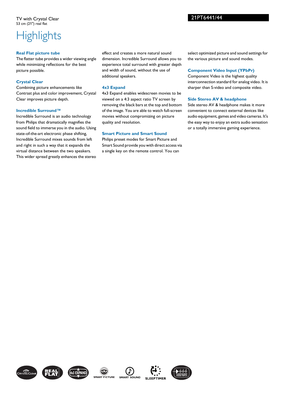 Highlights | Univex 21PT6441 User Manual | Page 2 / 3