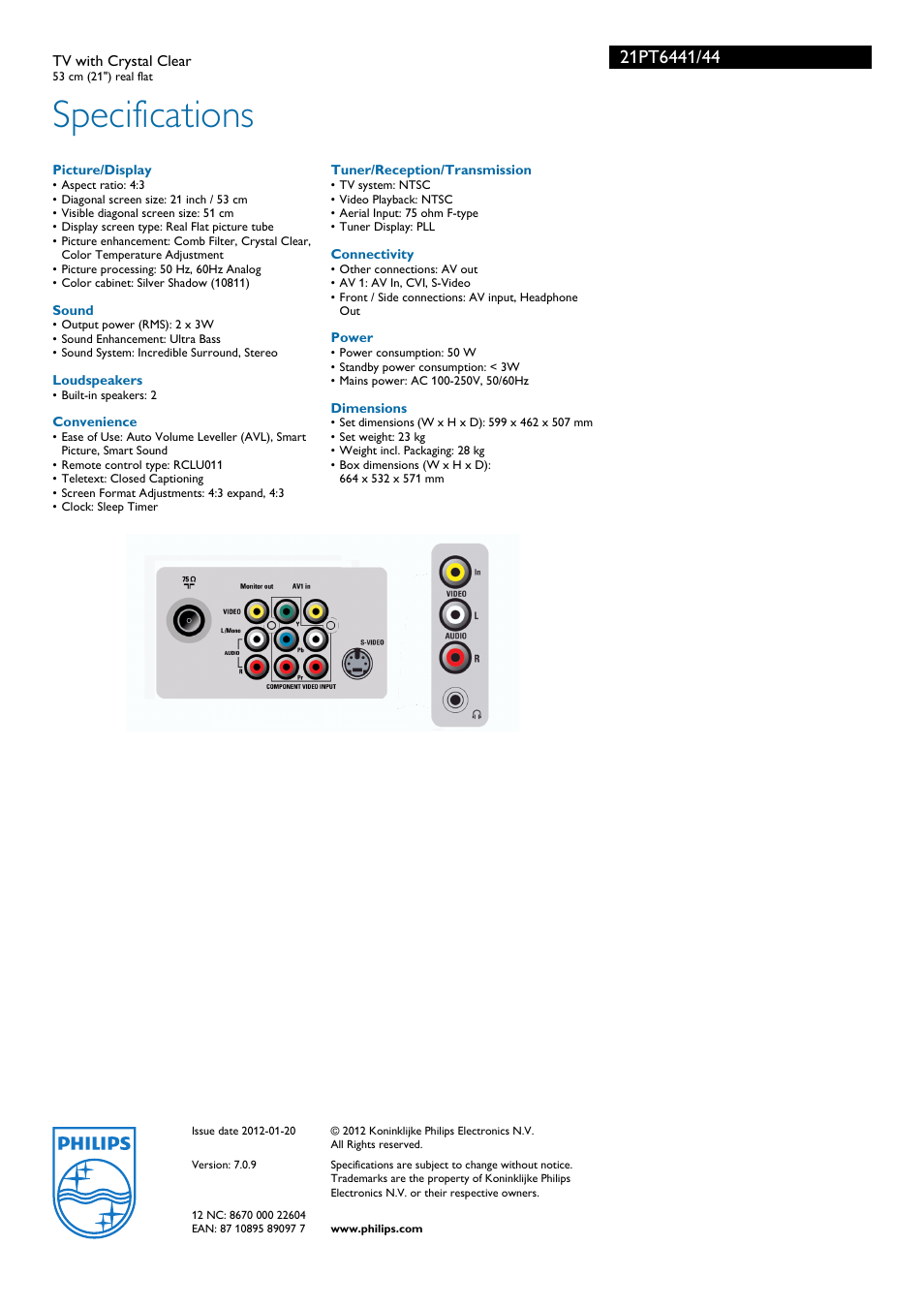 Specifications | Univex 21PT6441 User Manual | Page 3 / 3