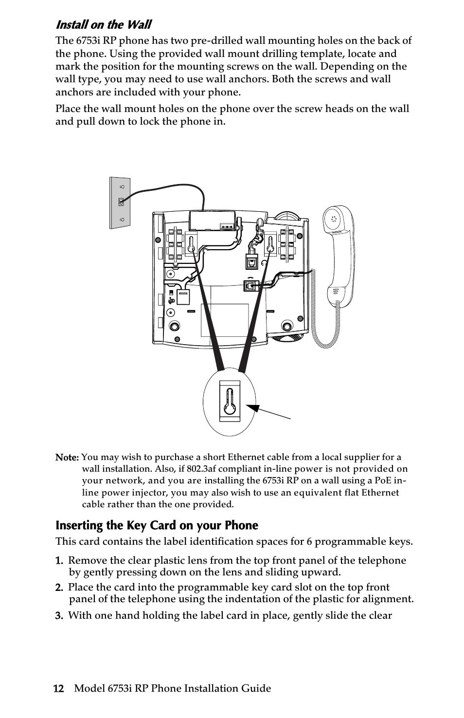 Install on the wall, Inserting the key card on your phone, Installation and setup | Univex 6753i User Manual | Page 18 / 40