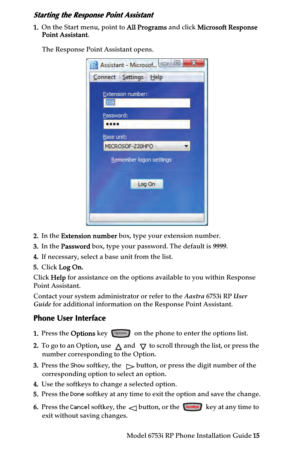 Starting the response point assistant, Phone user interface, Customizing your phone | Univex 6753i User Manual | Page 21 / 40