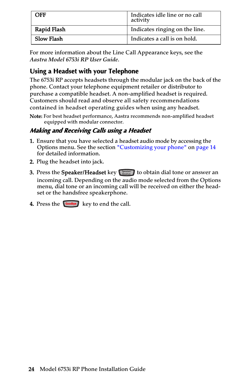 Using a headset with your telephone, Making and receiving calls using a headset, Other phone features | Univex 6753i User Manual | Page 30 / 40