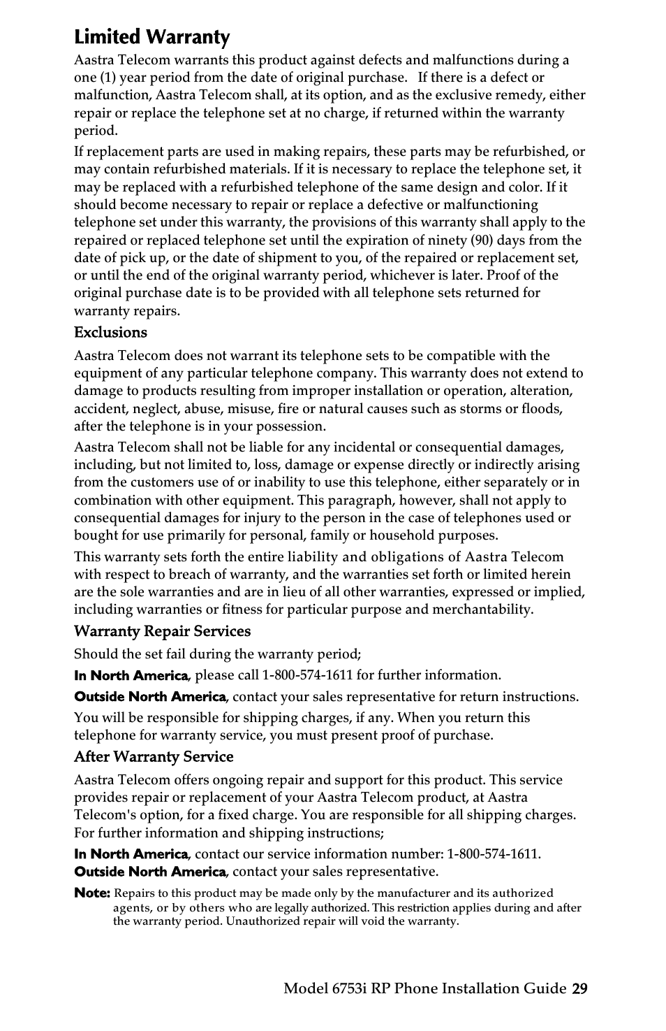 Limited warranty | Univex 6753i User Manual | Page 35 / 40