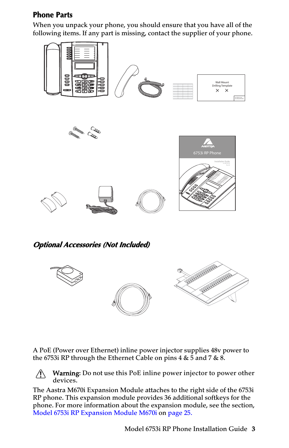 Phone parts, Optional accessories (not included), Introduction | Univex 6753i User Manual | Page 9 / 40