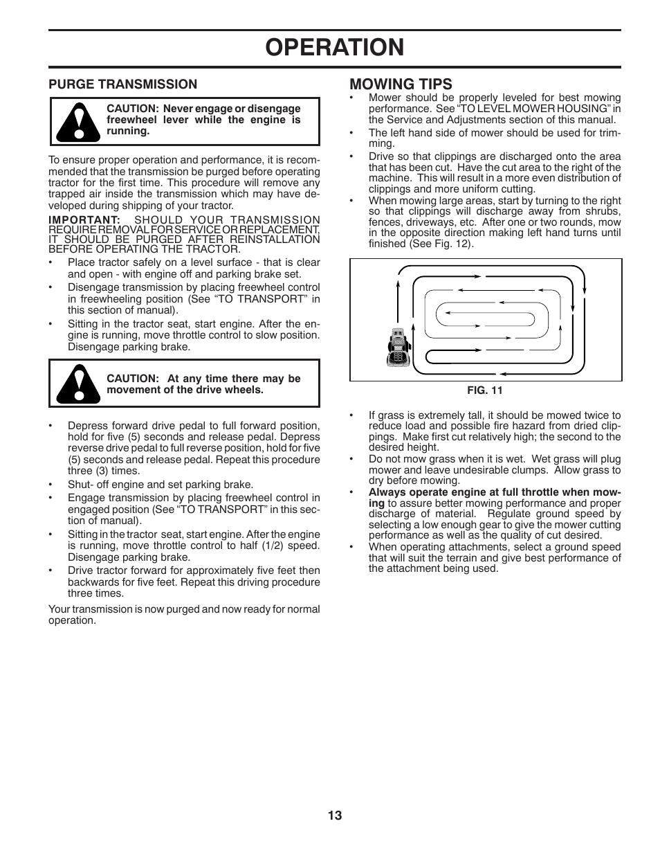 Operation, Mowing tips | Univex 96043004400 User Manual | Page 13 / 48