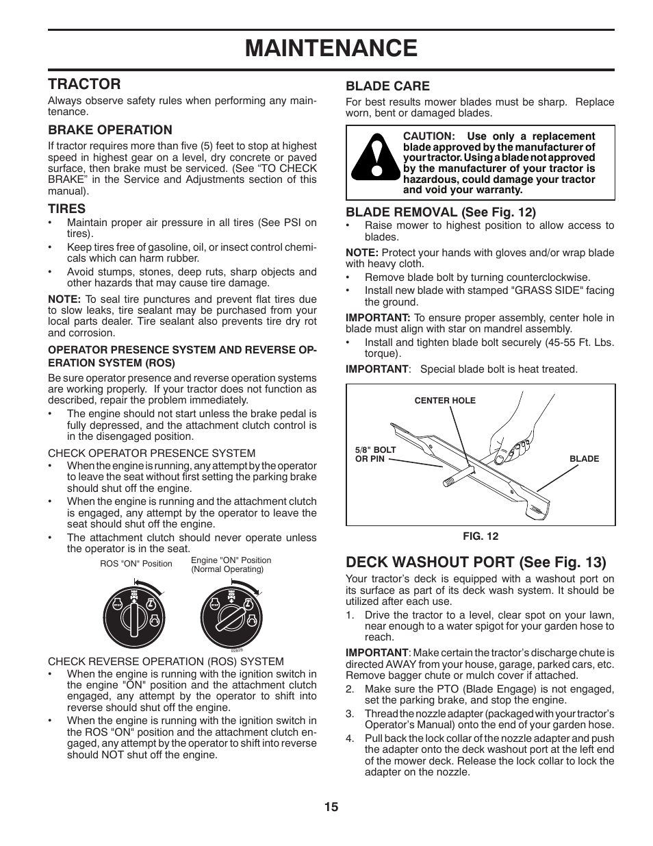 Maintenance, Tractor, Deck washout port (see fig. 13) | Univex 96043004400 User Manual | Page 15 / 48