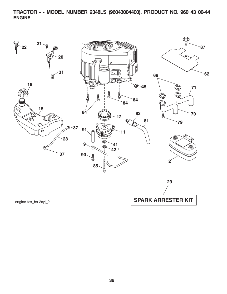 Engine, Spark arrester kit | Univex 96043004400 User Manual | Page 36 / 48