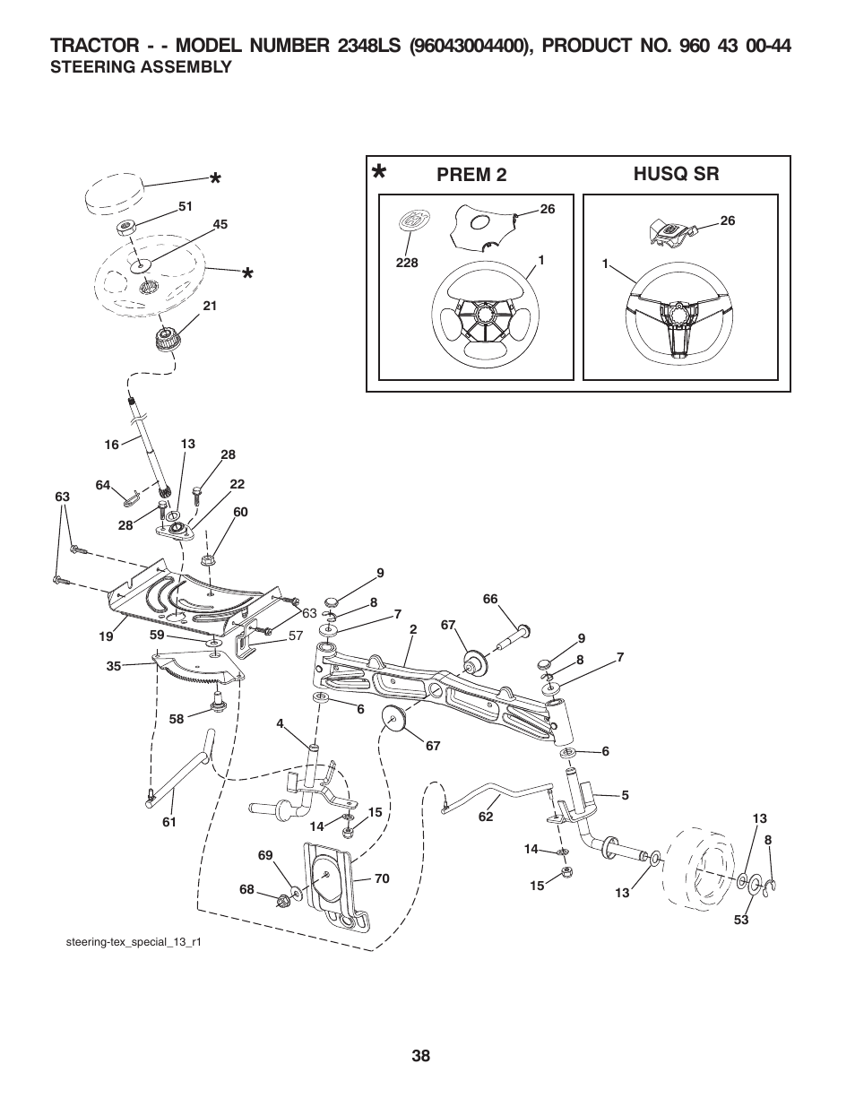 Steering assembly, Husq sr prem 2 | Univex 96043004400 User Manual | Page 38 / 48