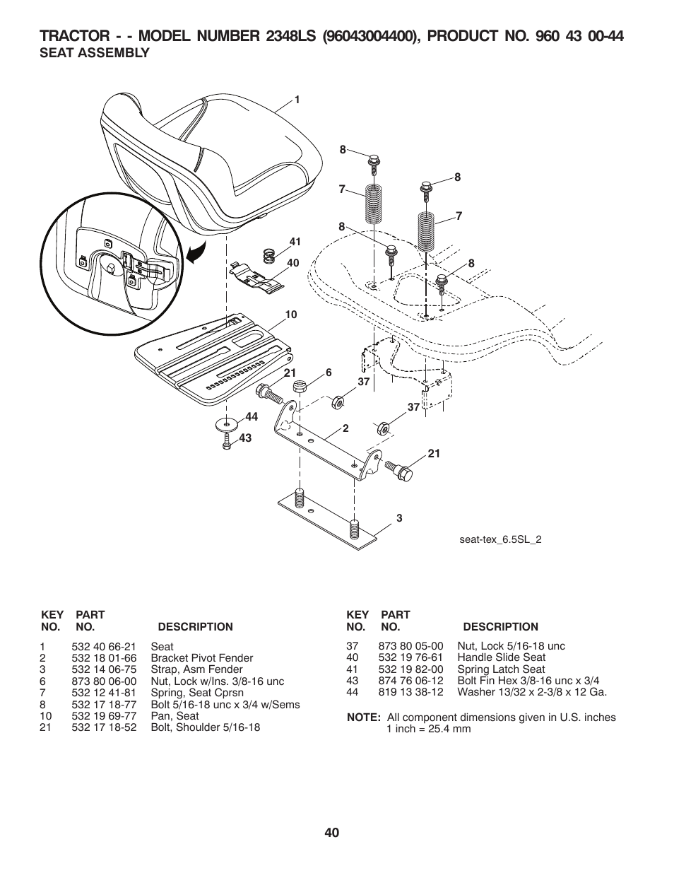 Seat assembly | Univex 96043004400 User Manual | Page 40 / 48