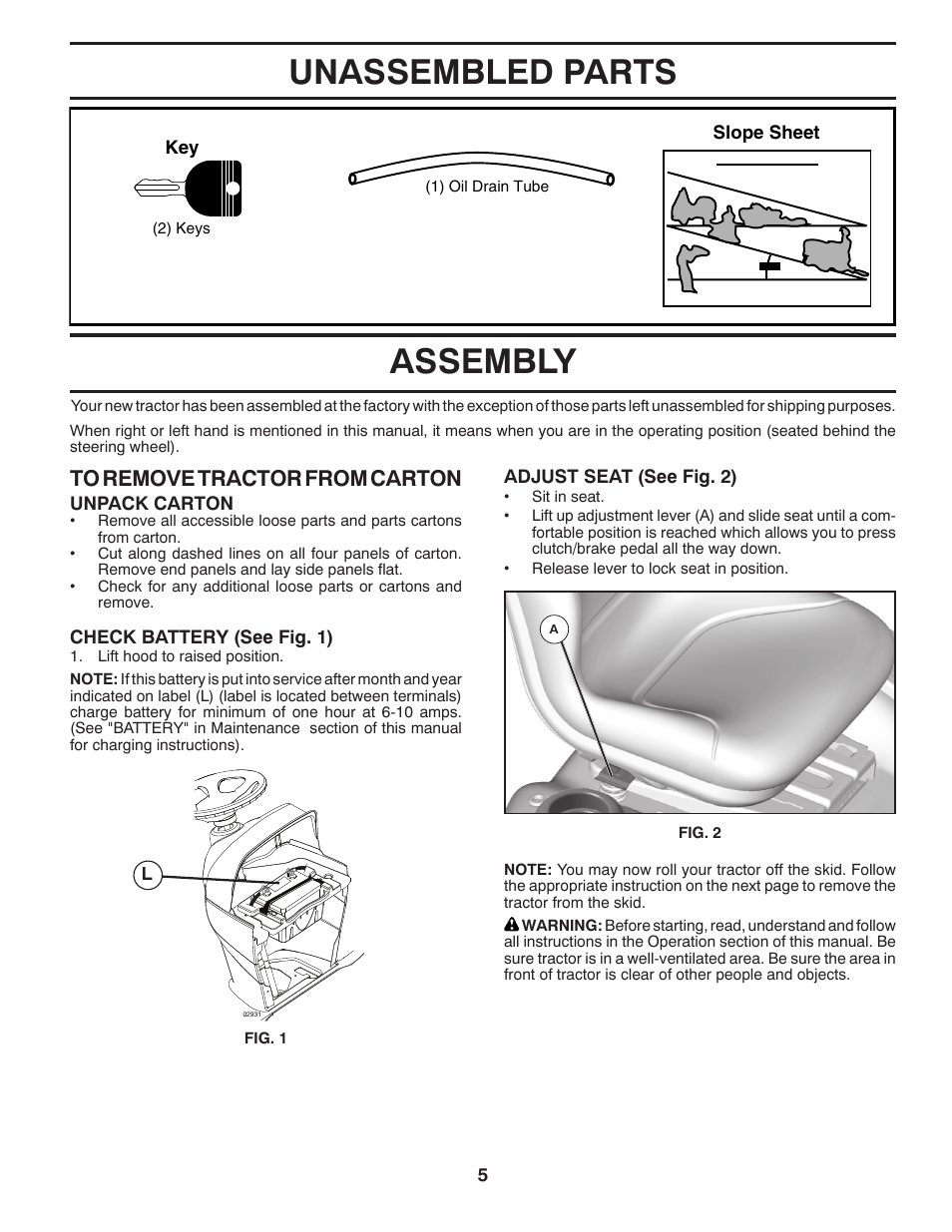 Assembly, Unassembled parts | Univex 96043004400 User Manual | Page 5 / 48