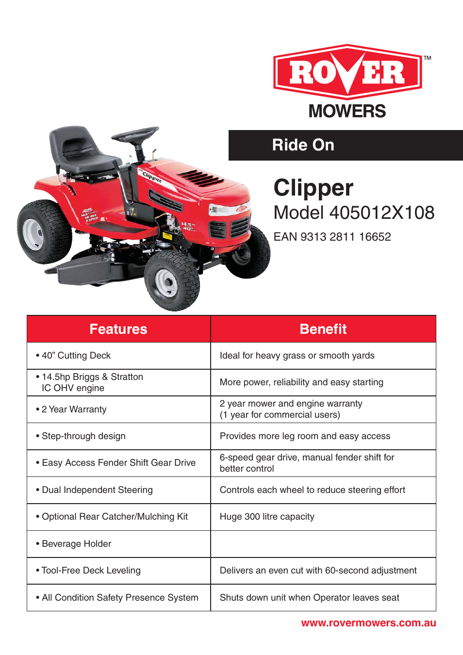 Univex Clipper 405012X108 User Manual | 1 page