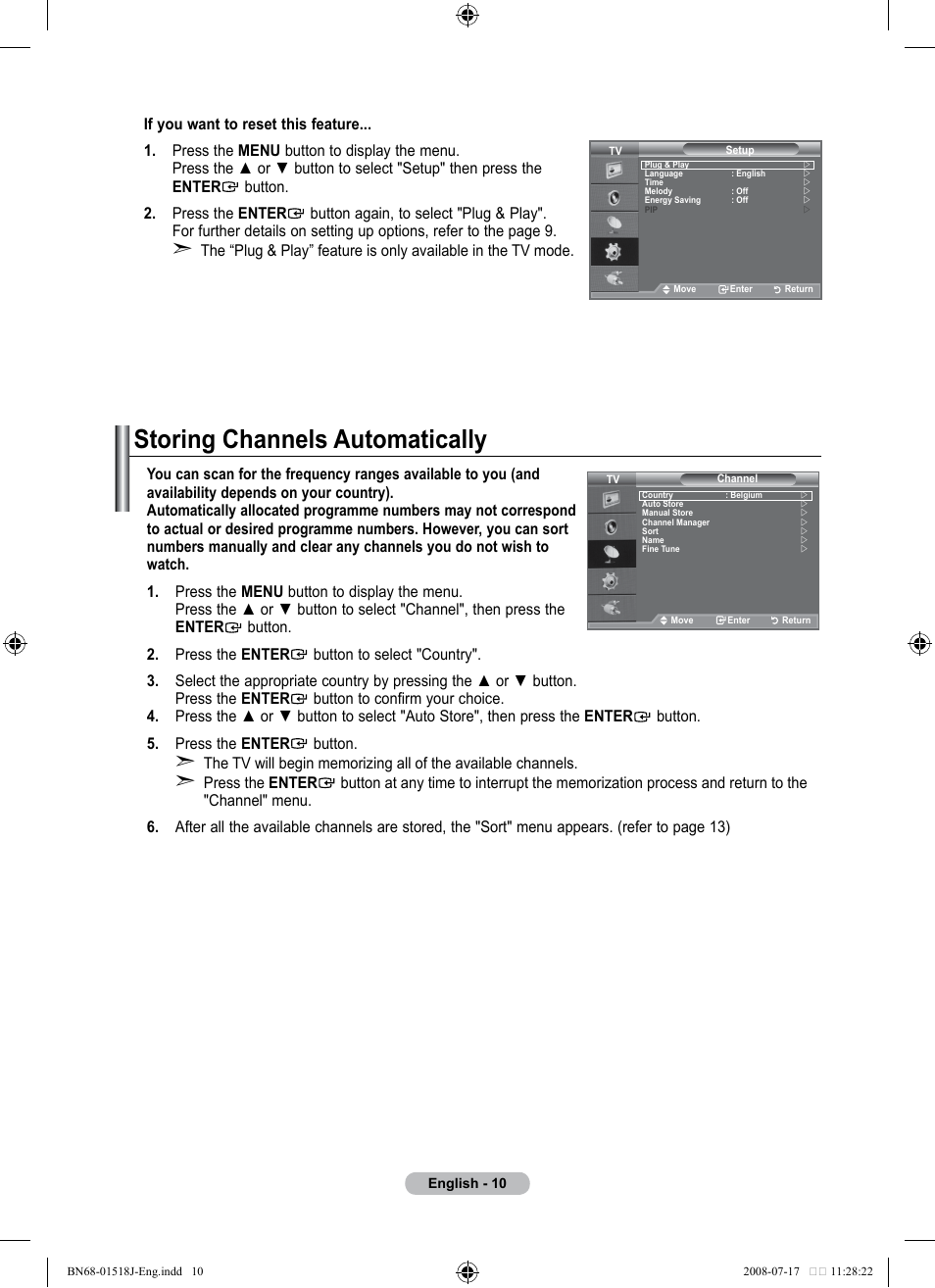 Setting the channels, Storing channels automatically | Univex LCD TV User Manual | Page 12 / 36